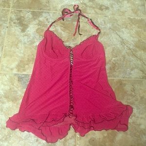 Plus sheer lace up slip